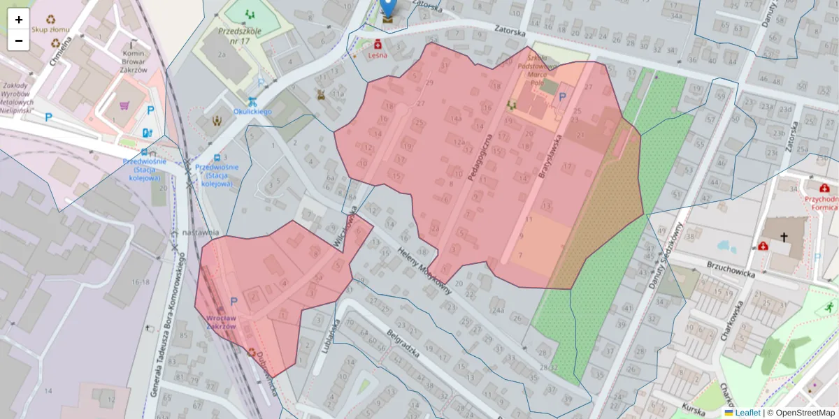 Szczegółowa mapa kodu pocztowego 51-213 z granicami, sąsiednimi kodami pocztowymi i urzędami pocztowymi
