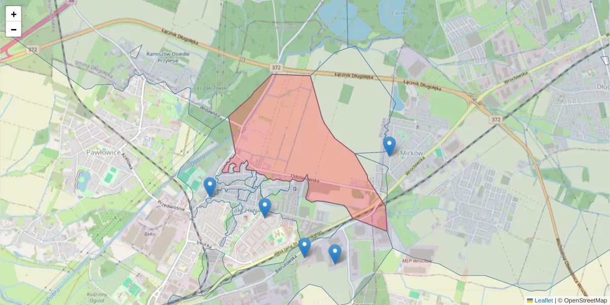 Szczegółowa mapa kodu pocztowego 51-219 z granicami, sąsiednimi kodami pocztowymi i urzędami pocztowymi