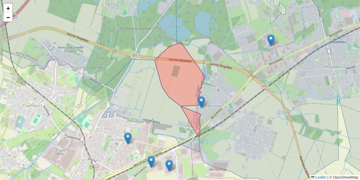 Szczegółowa mapa kodu pocztowego 51-222 z granicami, sąsiednimi kodami pocztowymi i urzędami pocztowymi