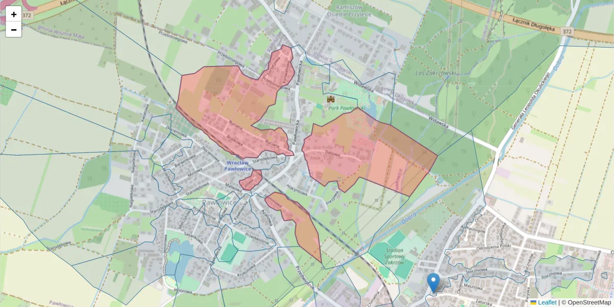 Szczegółowa mapa kodu pocztowego 51-253 z granicami, sąsiednimi kodami pocztowymi i urzędami pocztowymi