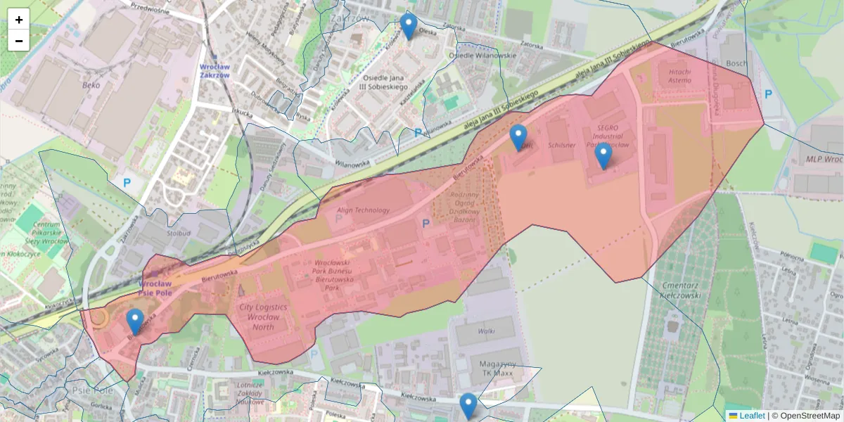 Szczegółowa mapa kodu pocztowego 51-317 z granicami, sąsiednimi kodami pocztowymi i urzędami pocztowymi