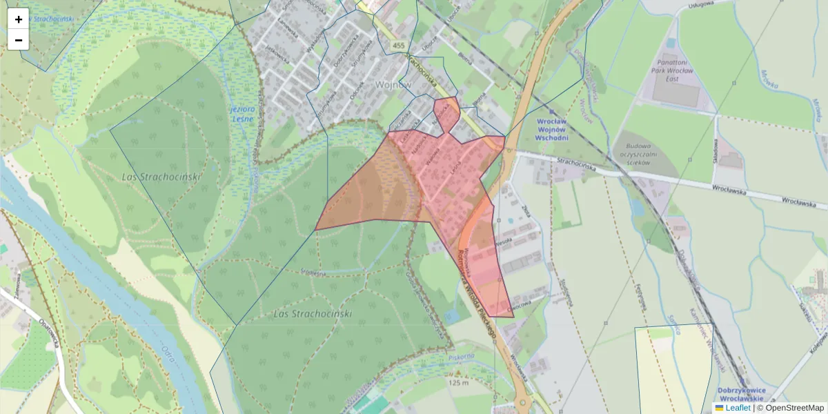 Szczegółowa mapa kodu pocztowego 51-523 z granicami, sąsiednimi kodami pocztowymi i urzędami pocztowymi