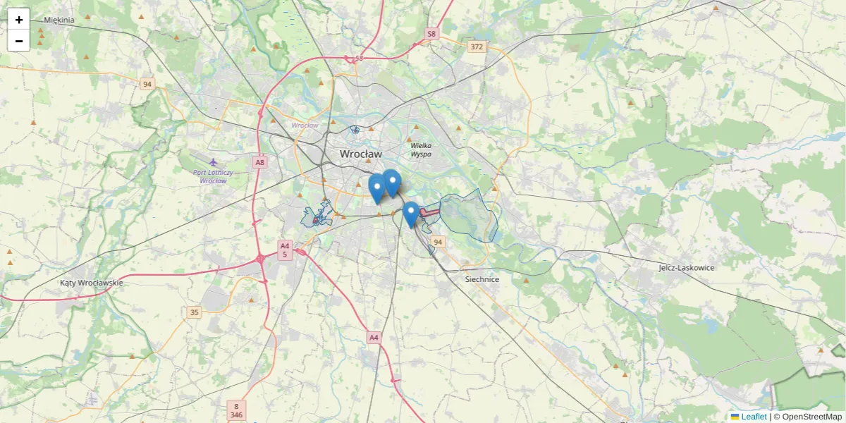 Szczegółowa mapa kodu pocztowego 52-007 z granicami, sąsiednimi kodami pocztowymi i urzędami pocztowymi