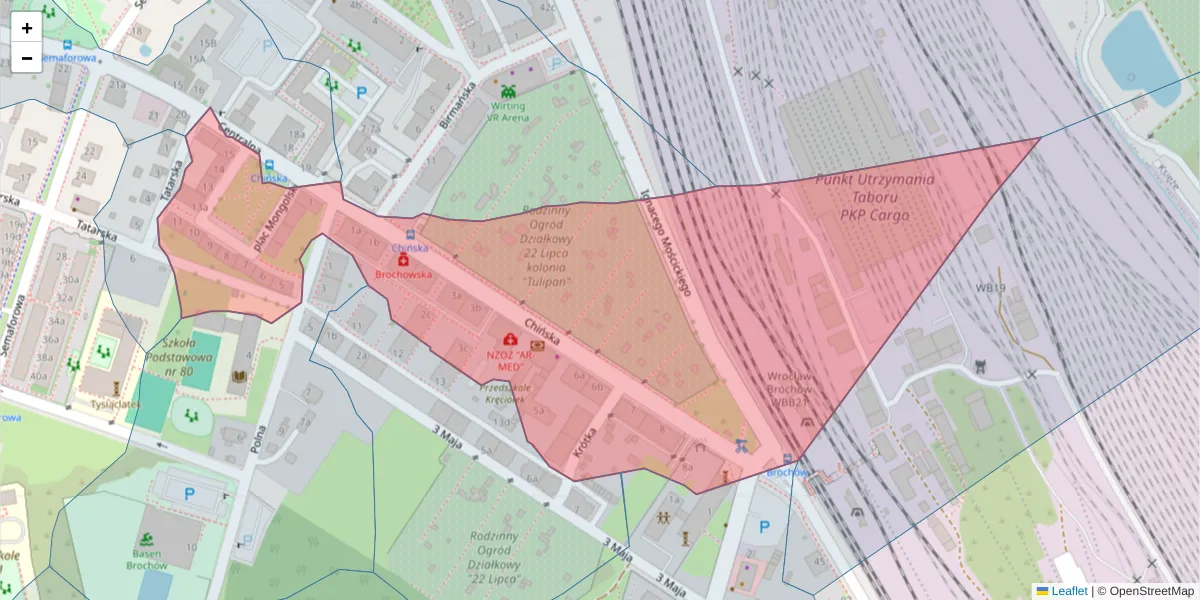 Szczegółowa mapa kodu pocztowego 52-118 z granicami, sąsiednimi kodami pocztowymi i urzędami pocztowymi
