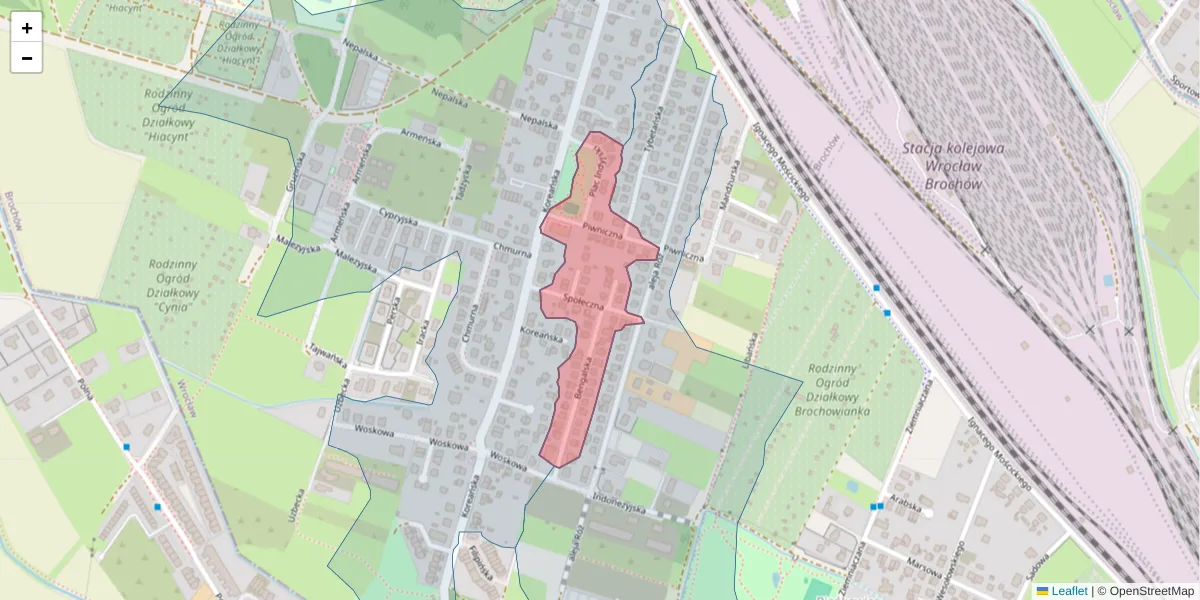 Szczegółowa mapa kodu pocztowego 52-123 z granicami, sąsiednimi kodami pocztowymi i urzędami pocztowymi