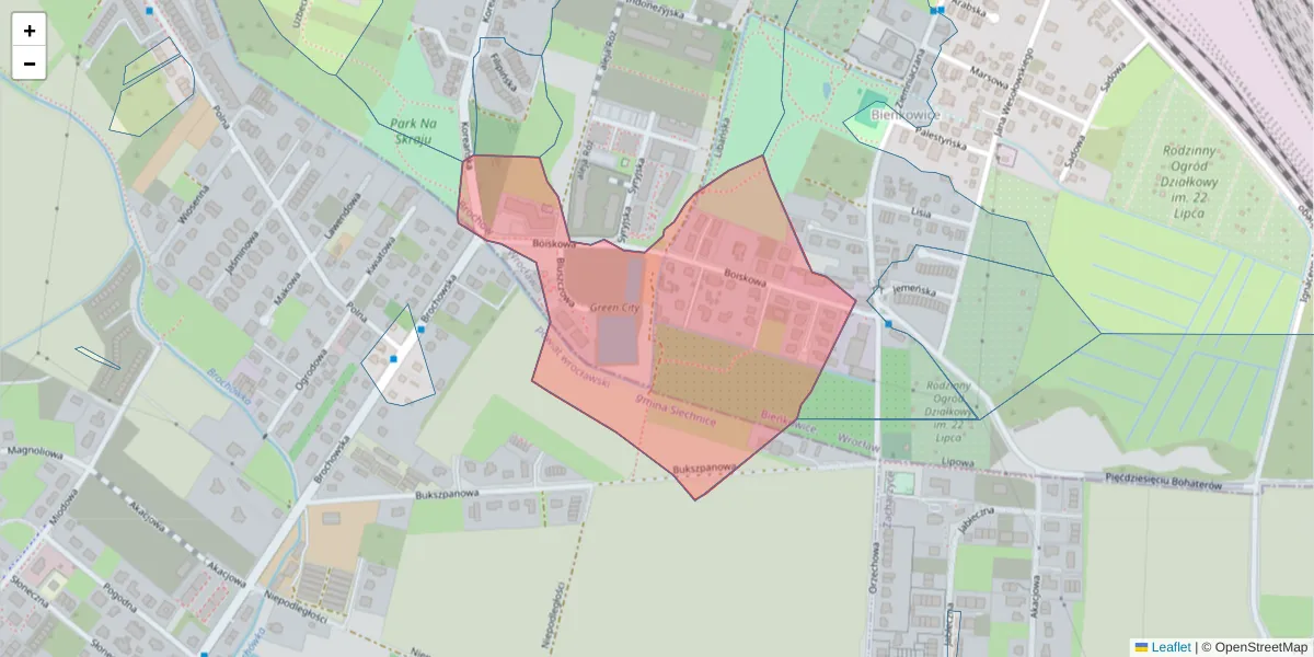 Szczegółowa mapa kodu pocztowego 52-126 z granicami, sąsiednimi kodami pocztowymi i urzędami pocztowymi