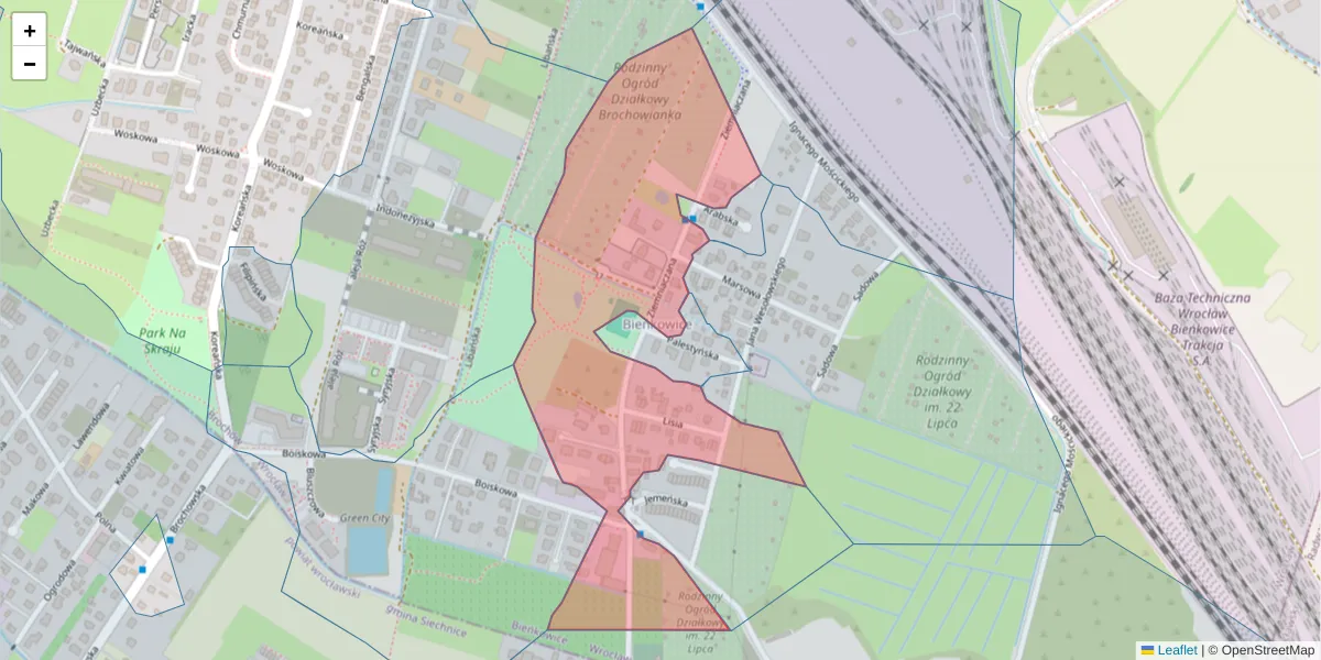 Szczegółowa mapa kodu pocztowego 52-127 z granicami, sąsiednimi kodami pocztowymi i urzędami pocztowymi