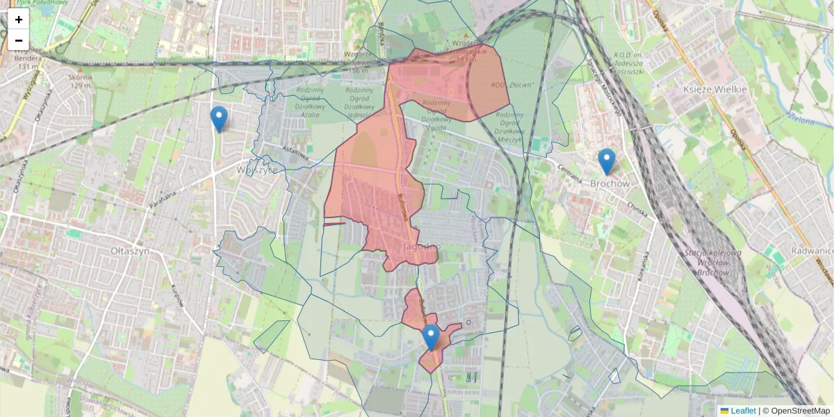 Szczegółowa mapa kodu pocztowego 52-131 z granicami, sąsiednimi kodami pocztowymi i urzędami pocztowymi
