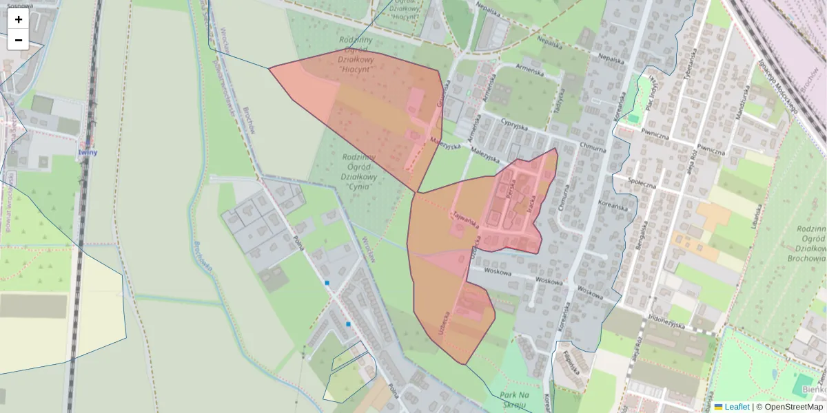 Szczegółowa mapa kodu pocztowego 52-141 z granicami, sąsiednimi kodami pocztowymi i urzędami pocztowymi