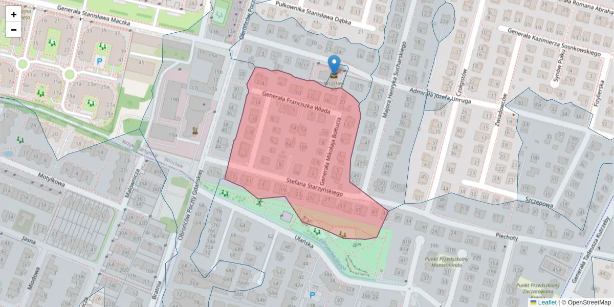Szczegółowa mapa kodu pocztowego 52-203 z granicami, sąsiednimi kodami pocztowymi i urzędami pocztowymi
