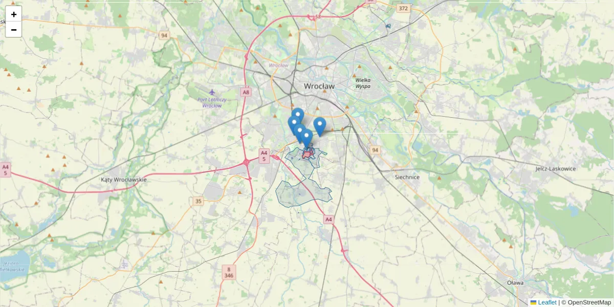 Szczegółowa mapa kodu pocztowego 52-213 z granicami, sąsiednimi kodami pocztowymi i urzędami pocztowymi