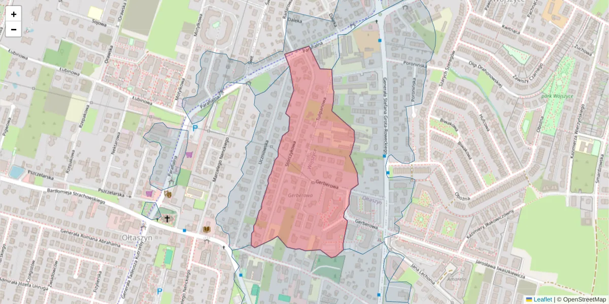 Szczegółowa mapa kodu pocztowego 52-221 z granicami, sąsiednimi kodami pocztowymi i urzędami pocztowymi