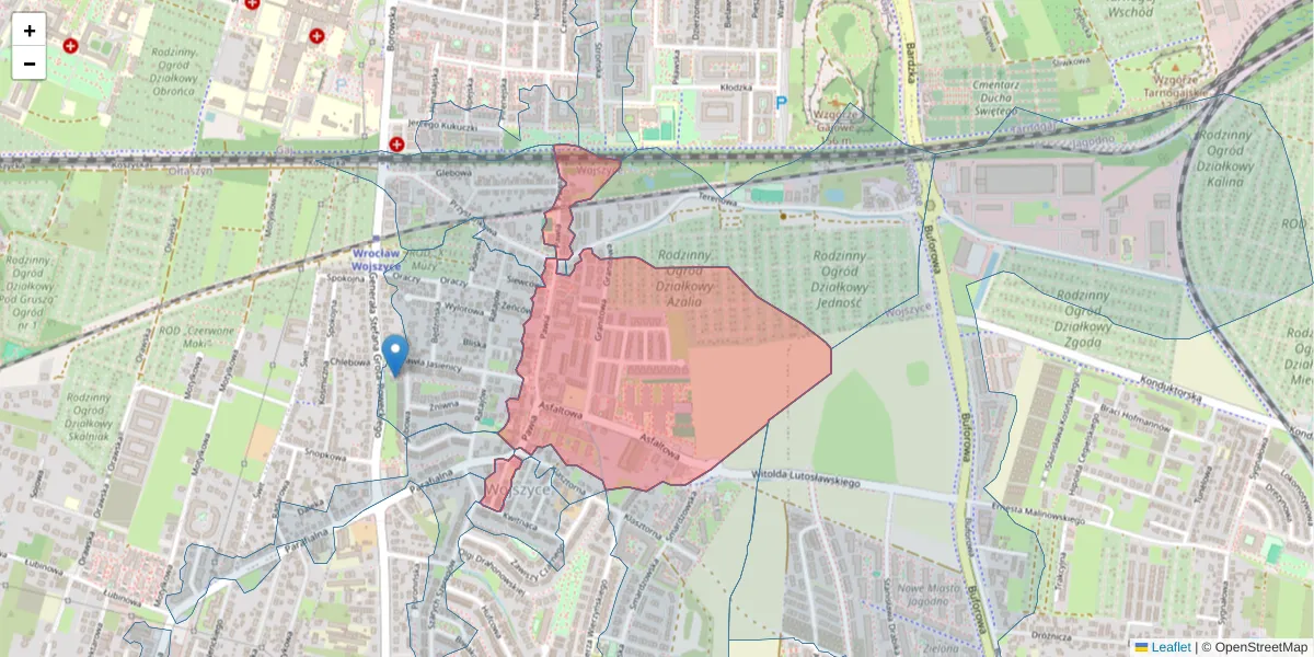 Szczegółowa mapa kodu pocztowego 52-235 z granicami, sąsiednimi kodami pocztowymi i urzędami pocztowymi