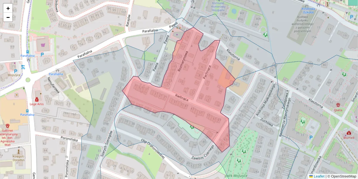 Szczegółowa mapa kodu pocztowego 52-242 z granicami, sąsiednimi kodami pocztowymi i urzędami pocztowymi