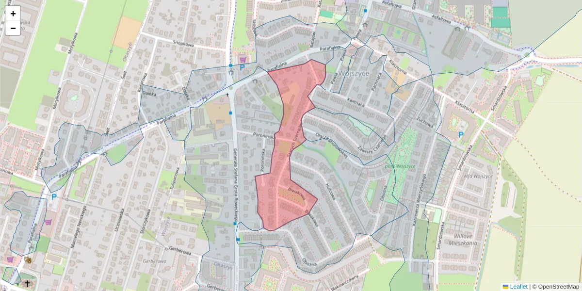 Szczegółowa mapa kodu pocztowego 52-245 z granicami, sąsiednimi kodami pocztowymi i urzędami pocztowymi
