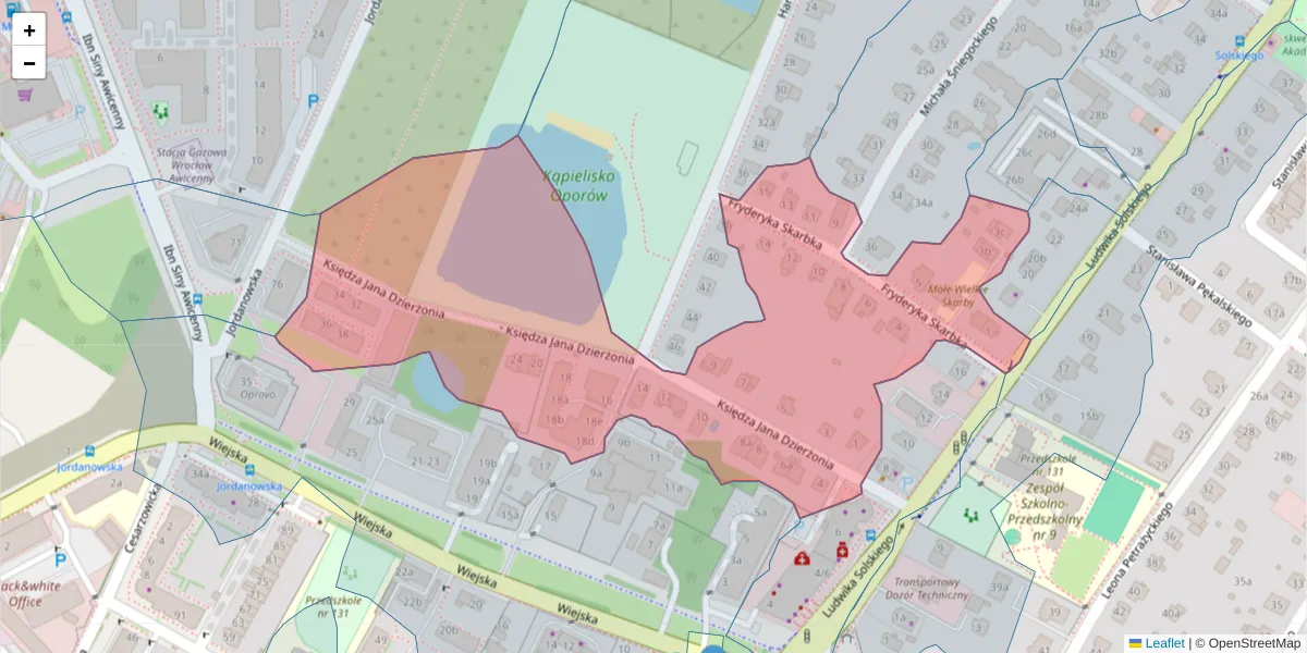 Szczegółowa mapa kodu pocztowego 52-413 z granicami, sąsiednimi kodami pocztowymi i urzędami pocztowymi
