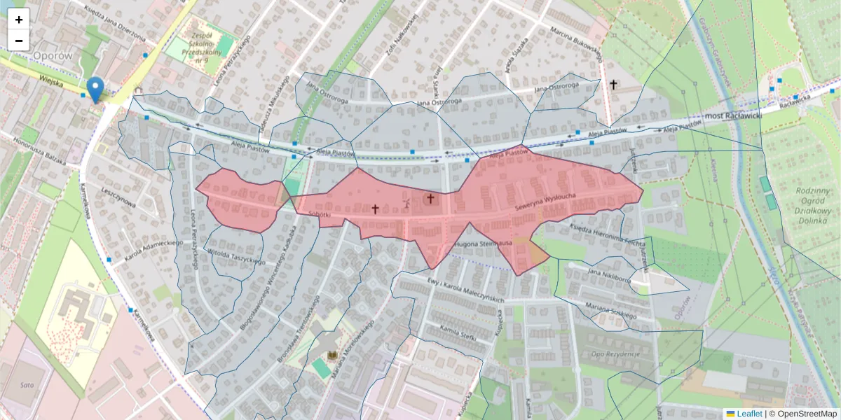 Szczegółowa mapa kodu pocztowego 52-433 z granicami, sąsiednimi kodami pocztowymi i urzędami pocztowymi