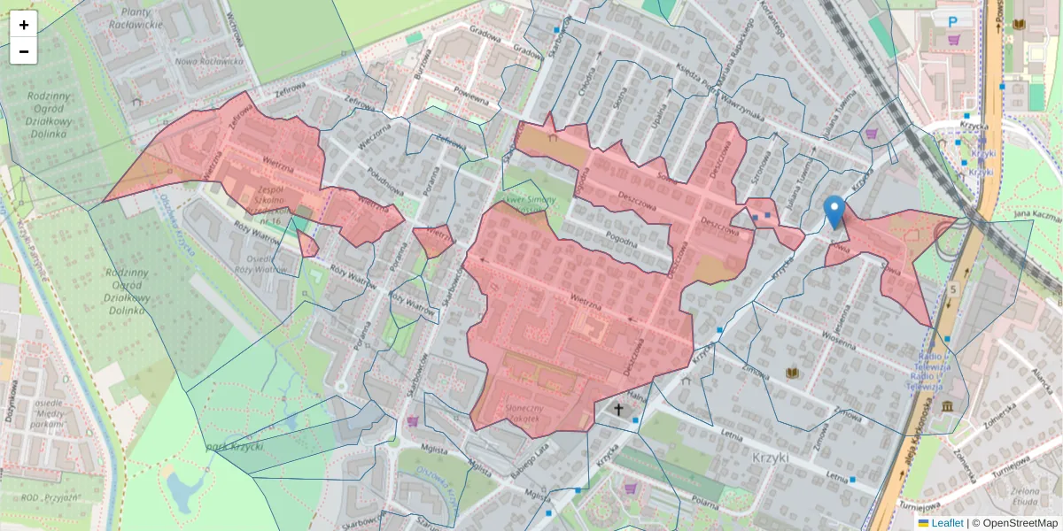 Szczegółowa mapa kodu pocztowego 53-024 z granicami, sąsiednimi kodami pocztowymi i urzędami pocztowymi