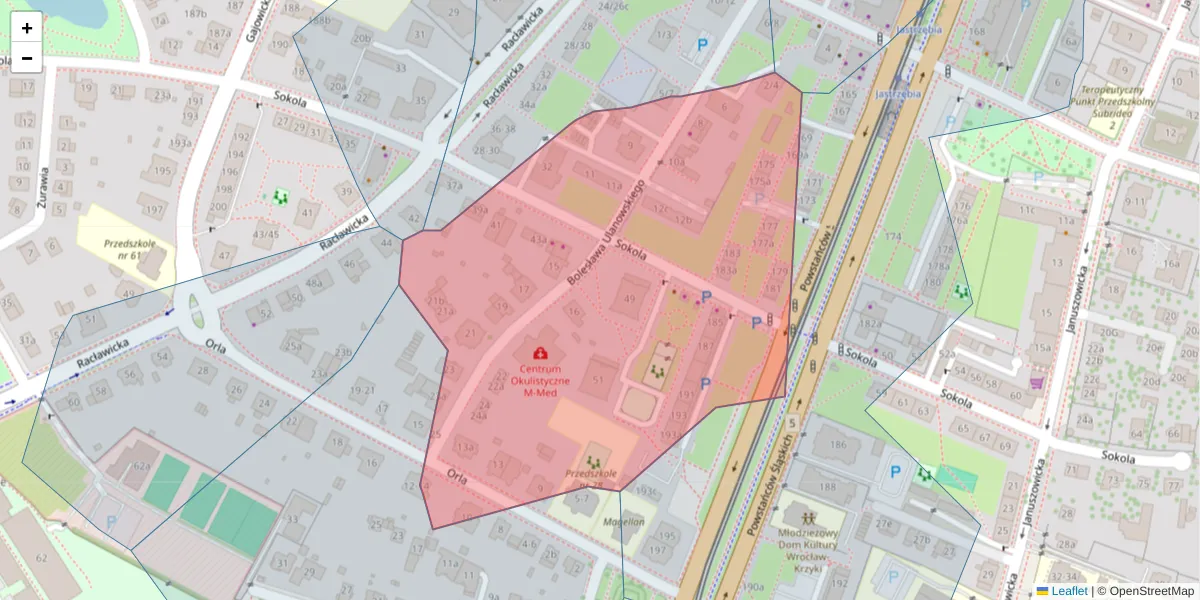 Szczegółowa mapa kodu pocztowego 53-144 z granicami, sąsiednimi kodami pocztowymi i urzędami pocztowymi