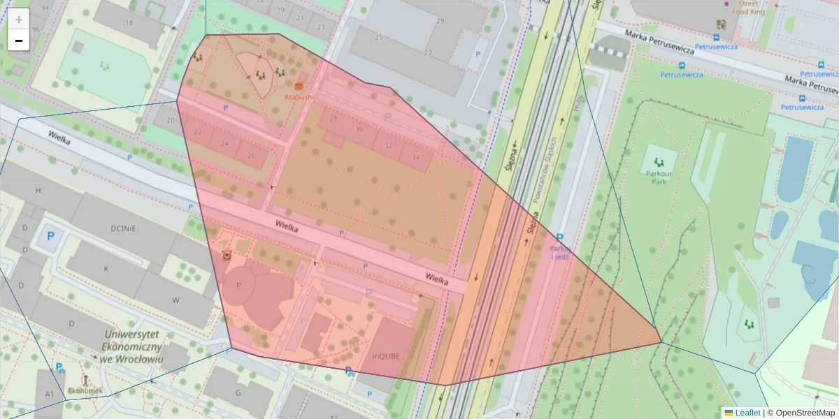 Szczegółowa mapa kodu pocztowego 53-341 z granicami, sąsiednimi kodami pocztowymi i urzędami pocztowymi
