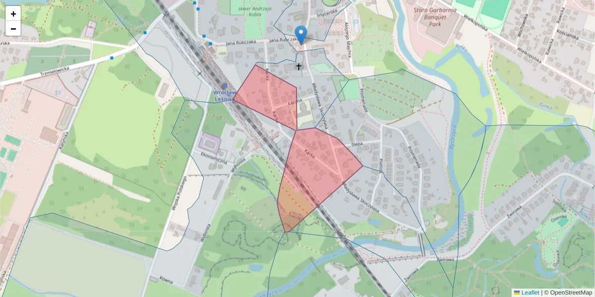 Szczegółowa mapa kodu pocztowego 54-004 z granicami, sąsiednimi kodami pocztowymi i urzędami pocztowymi
