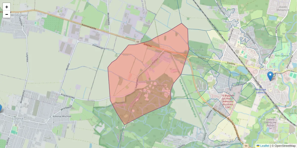 Szczegółowa mapa kodu pocztowego 54-010 z granicami, sąsiednimi kodami pocztowymi i urzędami pocztowymi
