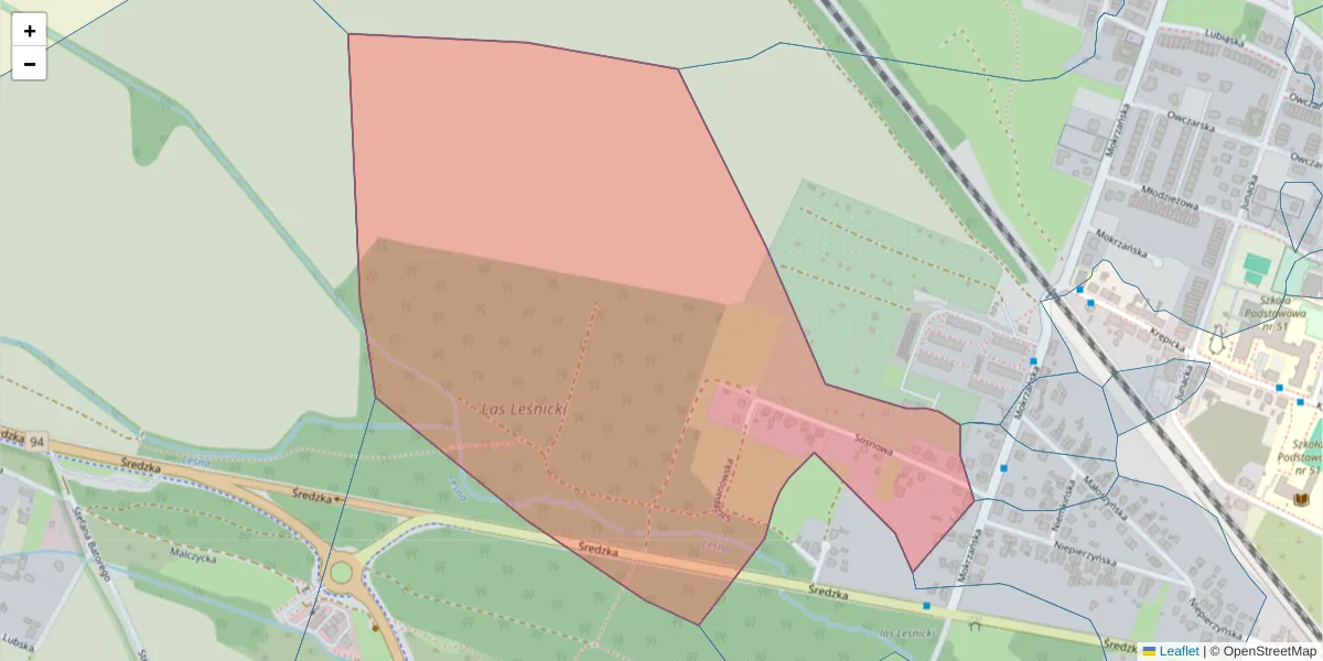 Szczegółowa mapa kodu pocztowego 54-015 z granicami, sąsiednimi kodami pocztowymi i urzędami pocztowymi