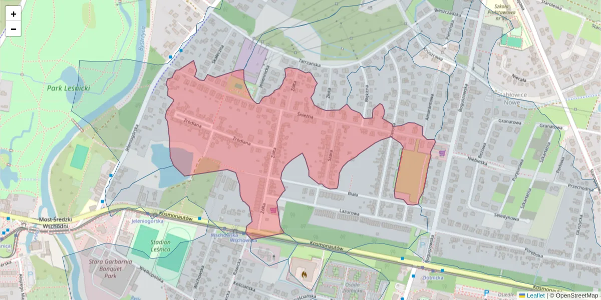 Szczegółowa mapa kodu pocztowego 54-043 z granicami, sąsiednimi kodami pocztowymi i urzędami pocztowymi