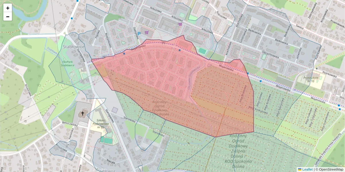 Szczegółowa mapa kodu pocztowego 54-050 z granicami, sąsiednimi kodami pocztowymi i urzędami pocztowymi