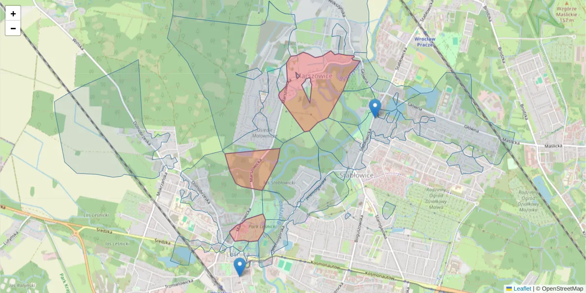 Szczegółowa mapa kodu pocztowego 54-078 z granicami, sąsiednimi kodami pocztowymi i urzędami pocztowymi