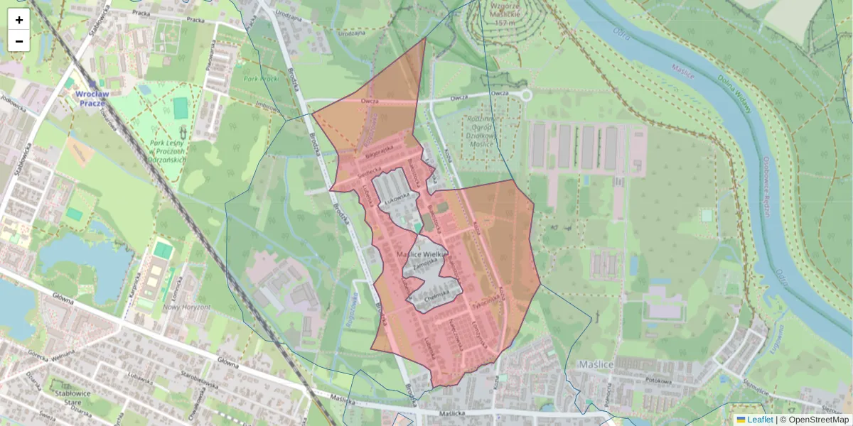 Szczegółowa mapa kodu pocztowego 54-101 z granicami, sąsiednimi kodami pocztowymi i urzędami pocztowymi
