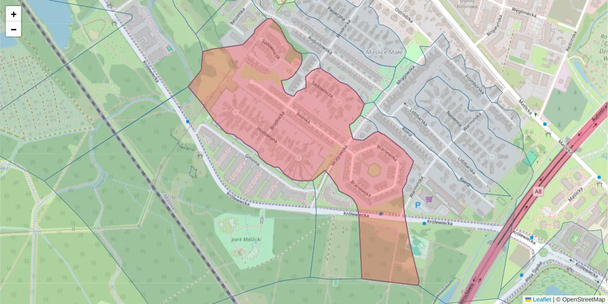 Szczegółowa mapa kodu pocztowego 54-109 z granicami, sąsiednimi kodami pocztowymi i urzędami pocztowymi
