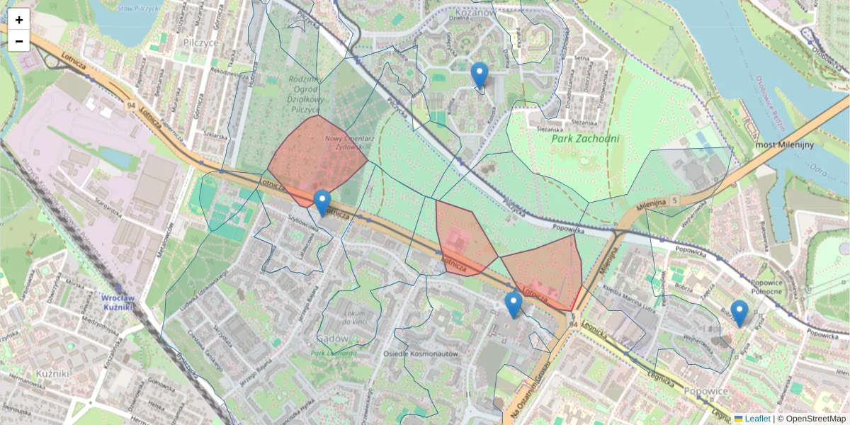 Szczegółowa mapa kodu pocztowego 54-154 z granicami, sąsiednimi kodami pocztowymi i urzędami pocztowymi