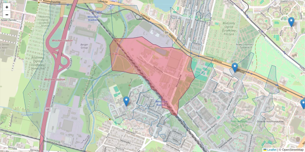 Szczegółowa mapa kodu pocztowego 54-156 z granicami, sąsiednimi kodami pocztowymi i urzędami pocztowymi