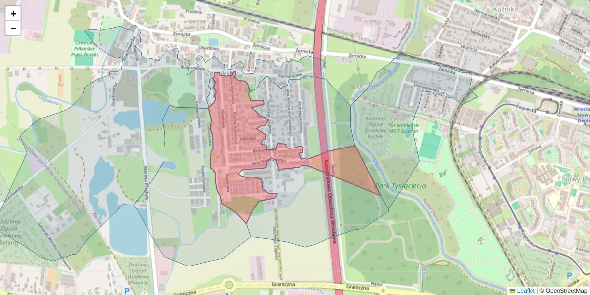 Szczegółowa mapa kodu pocztowego 54-515 z granicami, sąsiednimi kodami pocztowymi i urzędami pocztowymi