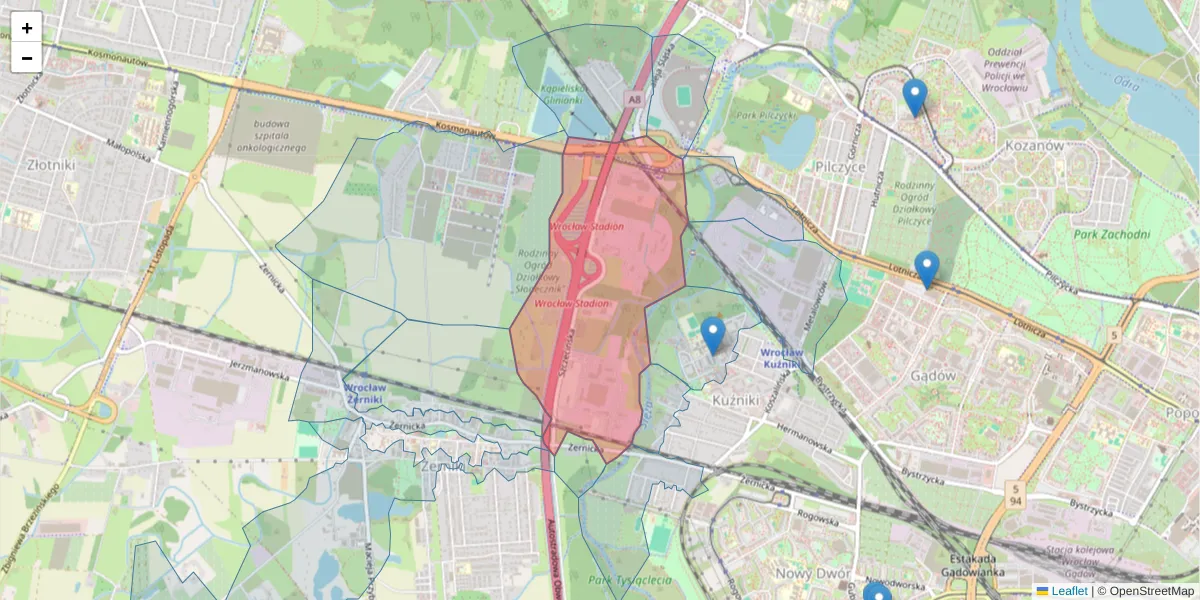 Szczegółowa mapa kodu pocztowego 54-517 z granicami, sąsiednimi kodami pocztowymi i urzędami pocztowymi
