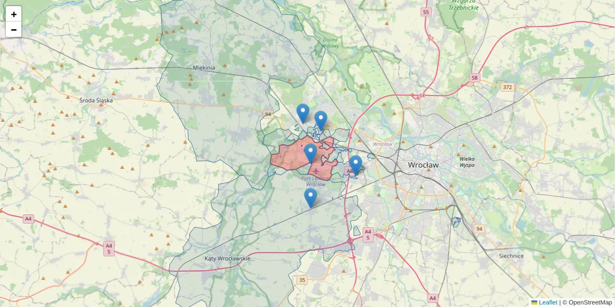 Szczegółowa mapa kodu pocztowego 54-530 z granicami, sąsiednimi kodami pocztowymi i urzędami pocztowymi