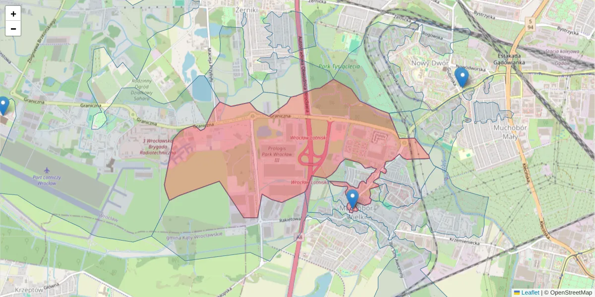 Szczegółowa mapa kodu pocztowego 54-610 z granicami, sąsiednimi kodami pocztowymi i urzędami pocztowymi