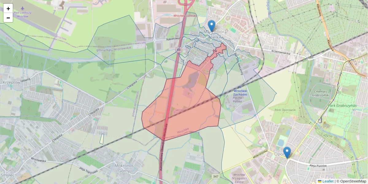Szczegółowa mapa kodu pocztowego 54-616 z granicami, sąsiednimi kodami pocztowymi i urzędami pocztowymi