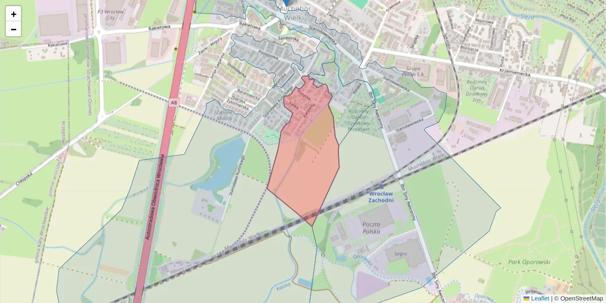 Szczegółowa mapa kodu pocztowego 54-617 z granicami, sąsiednimi kodami pocztowymi i urzędami pocztowymi