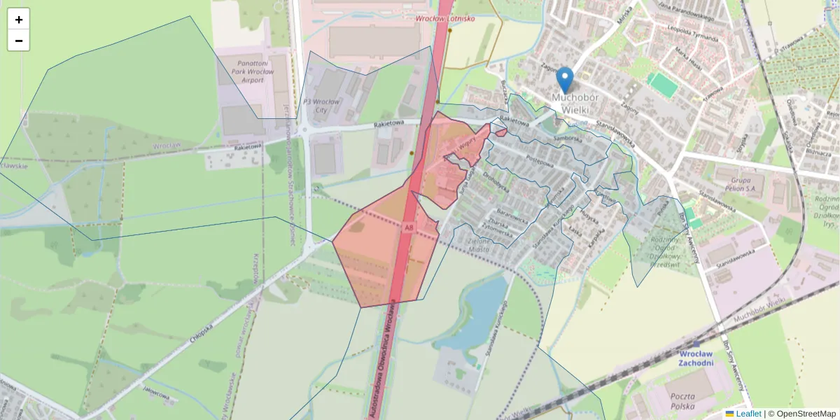Szczegółowa mapa kodu pocztowego 54-621 z granicami, sąsiednimi kodami pocztowymi i urzędami pocztowymi
