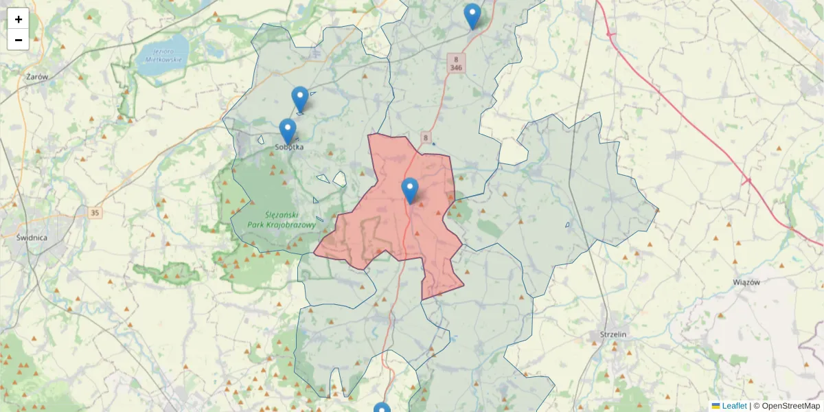 Szczegółowa mapa kodu pocztowego 55-065 z granicami, sąsiednimi kodami pocztowymi i urzędami pocztowymi