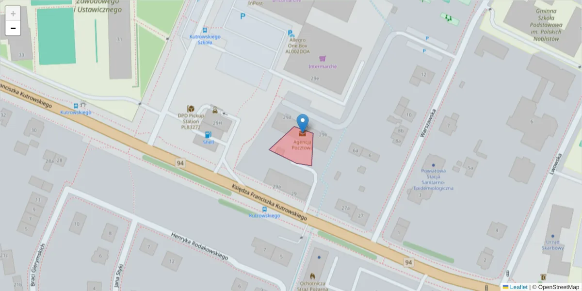 Szczegółowa mapa kodu pocztowego 55-205 z granicami, sąsiednimi kodami pocztowymi i urzędami pocztowymi