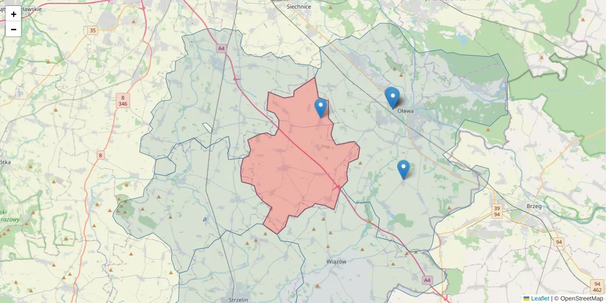 Szczegółowa mapa kodu pocztowego 55-216 z granicami, sąsiednimi kodami pocztowymi i urzędami pocztowymi