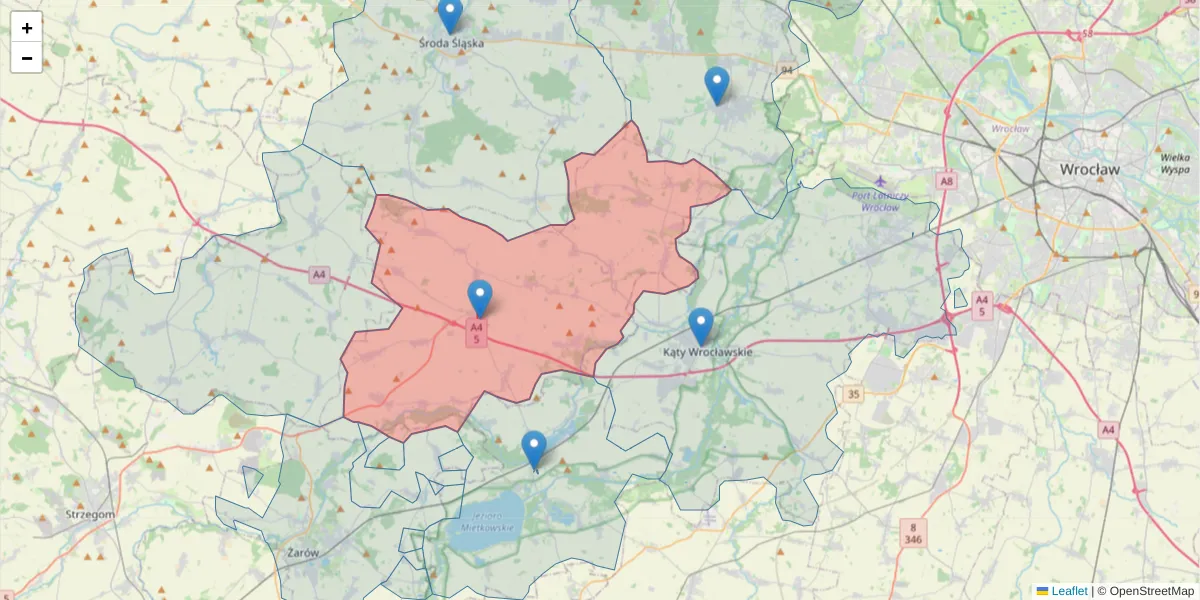 Szczegółowa mapa kodu pocztowego 55-311 z granicami, sąsiednimi kodami pocztowymi i urzędami pocztowymi