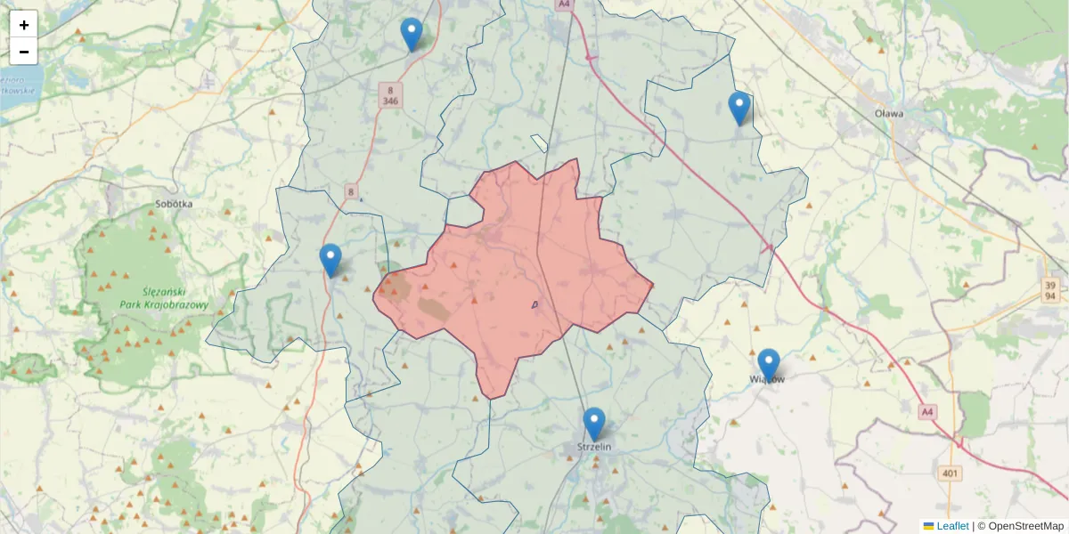 Szczegółowa mapa kodu pocztowego 57-160 z granicami, sąsiednimi kodami pocztowymi i urzędami pocztowymi