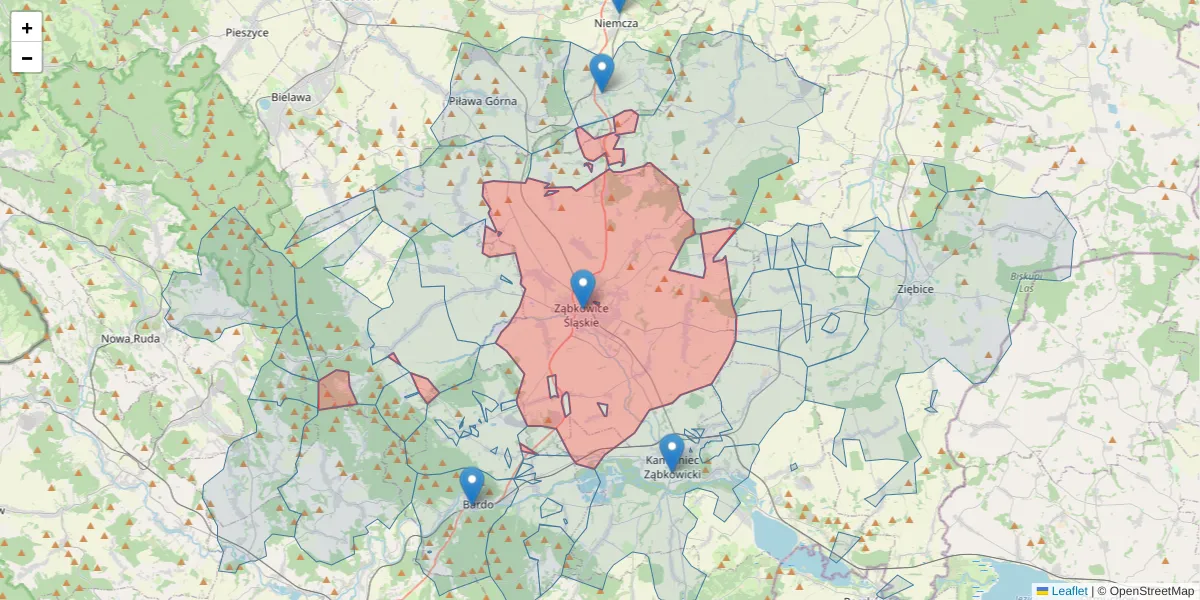 Szczegółowa mapa kodu pocztowego 57-200 z granicami, sąsiednimi kodami pocztowymi i urzędami pocztowymi