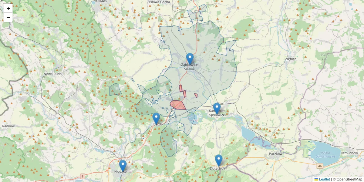 Szczegółowa mapa kodu pocztowego 57-206 z granicami, sąsiednimi kodami pocztowymi i urzędami pocztowymi