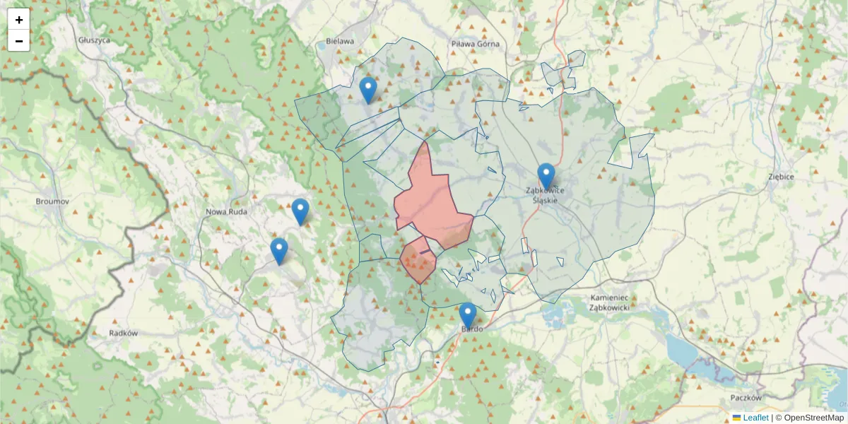 Szczegółowa mapa kodu pocztowego 57-214 z granicami, sąsiednimi kodami pocztowymi i urzędami pocztowymi