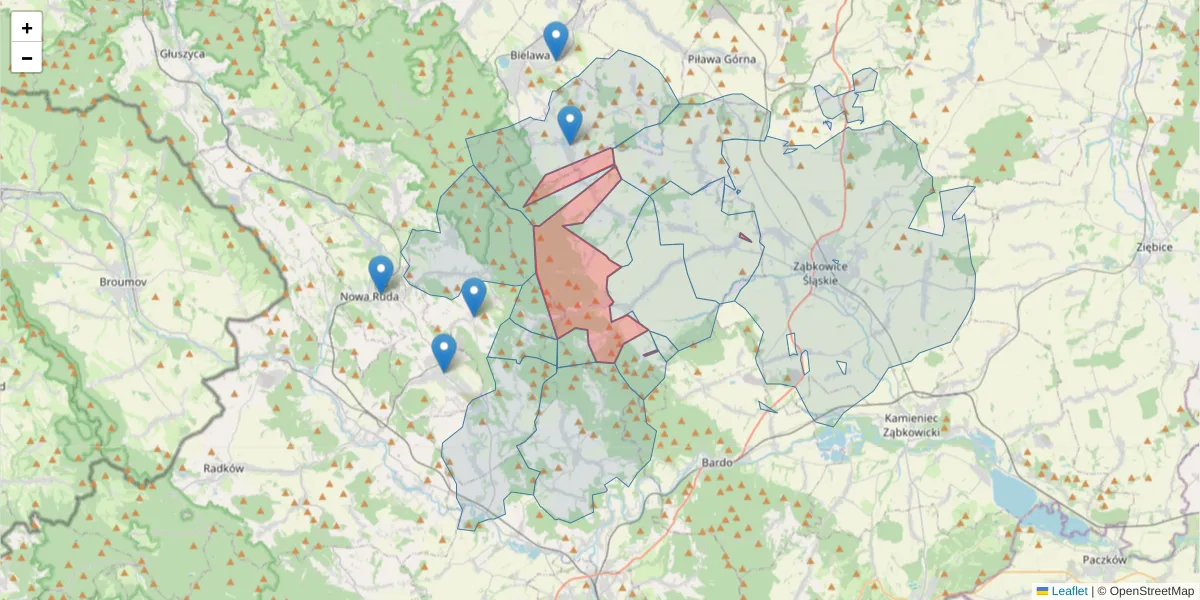 Szczegółowa mapa kodu pocztowego 57-215 z granicami, sąsiednimi kodami pocztowymi i urzędami pocztowymi